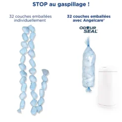 Angelcare Poubelle à Couches Dress Up + 1 Recharge - Laquée Blanche