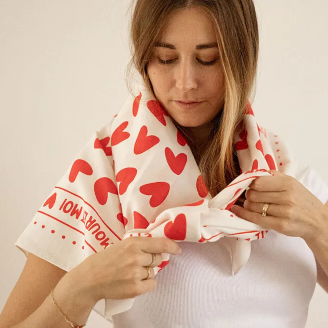 Atelier Wagram Foulard Adulte - Blanc Coeurs Rouges