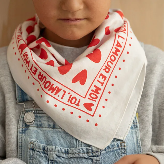 Atelier Wagram Foulard Enfant - Blanc Coeurs Rouges