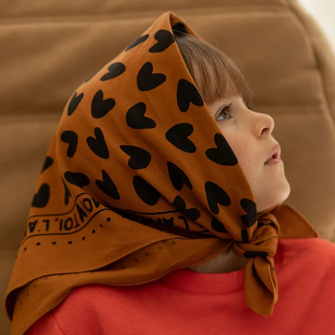 Atelier Wagram Foulard Enfant - Marron Coeurs Noirs