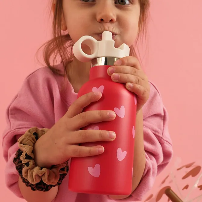 Atelier Wagram Gourde Inox Rouge Coeurs Roses - 350 ml