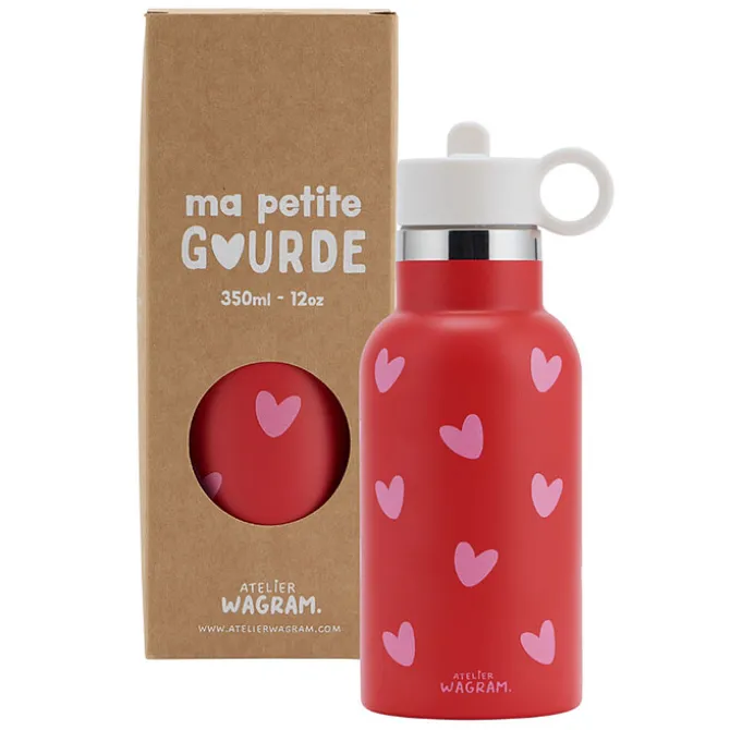 Atelier Wagram Gourde Inox Rouge Coeurs Roses - 350 ml