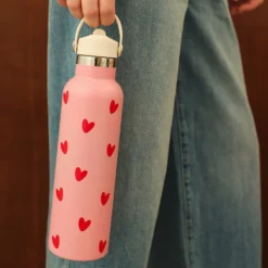 Atelier Wagram Gourde Inox Rose Coeurs Rouge - 600 ml