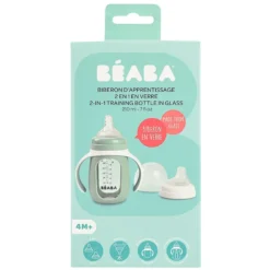 BÉABA Biberon Verre d'Apprentissage 2-en-1 Sage Green - 210 ml