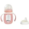 BÉABA Biberon Verre d'Apprentissage 2-en-1 Old Pink - 210 ml