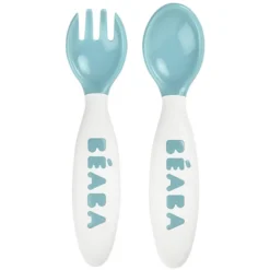 BÉABA Lot de 2 Couverts Ergonomiques 2ème Âge - Blue