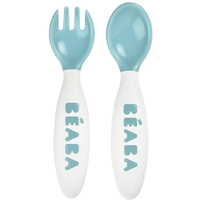 BÉABA Lot de 2 Couverts Ergonomiques 2ème Âge - Blue