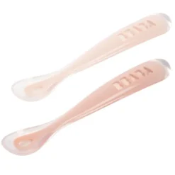 BÉABA Lot de 2 Cuillères 1er Âge Silicone - Grey & Pink
