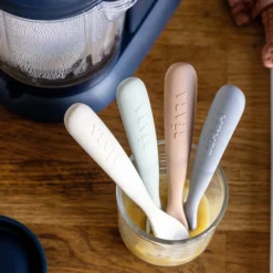 BÉABA Lot de 4 Cuillères 1er Âge Silicone - Natural