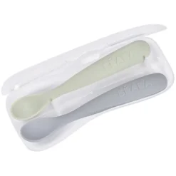 BÉABA Lot de 2 Cuillères 1er Âge Silicone - Galet