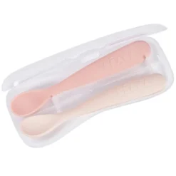 BÉABA Lot de 2 Cuillères 1er Âge Silicone - Barbe à Papa et Guimauve