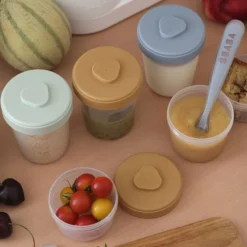 BÉABA Pack Premier Repas 12 Portions Clip + 2 Cuillères 1er Âge Silicone - Galet