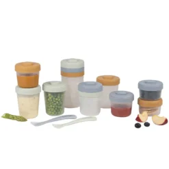 BÉABA Pack Premier Repas 12 Portions Clip + 2 Cuillères 1er Âge Silicone - Galet