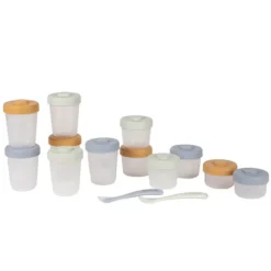 BÉABA Pack Premier Repas 12 Portions Clip + 2 Cuillères 1er Âge Silicone - Galet