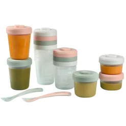 BÉABA Pack Premier Repas 12 Portions Clip + 2 Cuillères 1er Âge Silicone - Eucalyptus