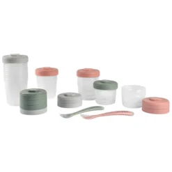 BÉABA Pack Premier Repas 12 Portions Clip + 2 Cuillères 1er Âge Silicone - Eucalyptus