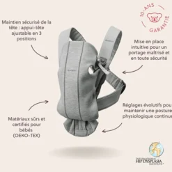 BabyBjörn Porte-bébé Mini 3D Jersey - Gris Clair