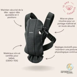 BabyBjörn Porte-bébé Mini 3D Jersey - Gris Charbon