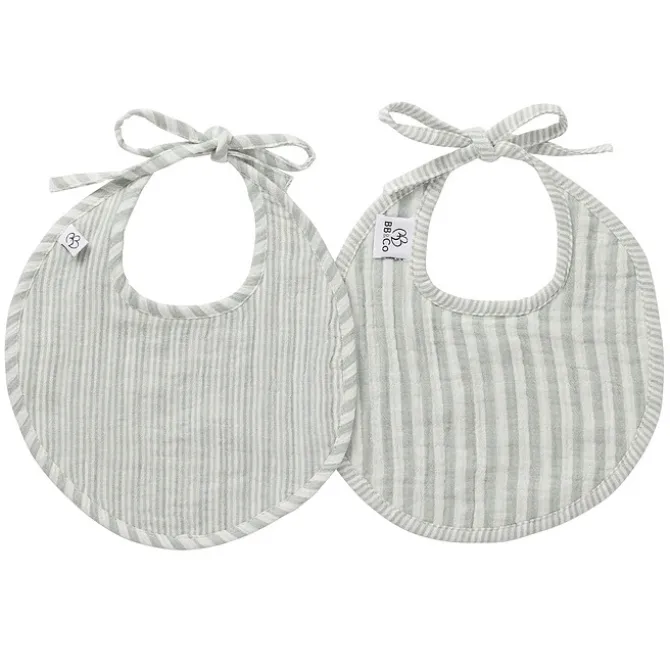BB&Co Lot de 2 Bavoirs Naissance - Rayé Vert de Gris