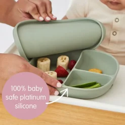 b.box for kids Assiette Compartimentée à Ventouse et Couvercle - Sage
