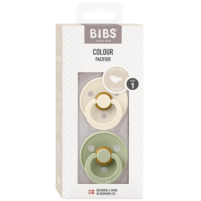 Bibs Lot de 2 Sucettes Anatomiques Colour Ivory & Sage - 0/6 Mois