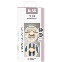 Bibs Lot de 2 Sucettes Rondes Bibs Studio Pin Steel Blue - 0/6 Mois