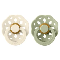 Bibs Lot de 2 Sucettes Rondes Boheme Ivory & Sage - 0/6 Mois