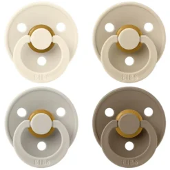 Bibs Lot de 4 Sucettes Rondes Colour Ivory Sand Vanilla & Dark Oak - 6/18 Mois