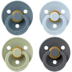 Bibs Lot de 4 Sucettes Rondes Colour Petrol Sage Baby Blue & Iron - 0/6 Mois