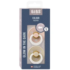 Bibs Lot de 2 Sucettes Rondes Night Colour Blush & Vanilla - 0/6 Mois