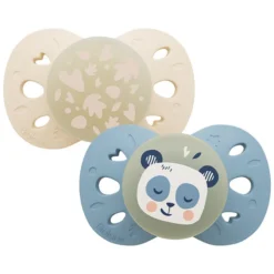Biolane Lot de 2 Sucettes Anatomiques Nuit Bleu et Beige - 18 Mois +