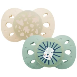 Biolane Lot de 2 Sucettes Anatomiques Nuit Vert et Beige - 6/18 Mois