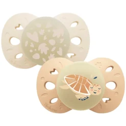 Biolane Lot de 2 Sucettes Anatomiques Nuit Beige Clair et Foncé - 0/6 Mois