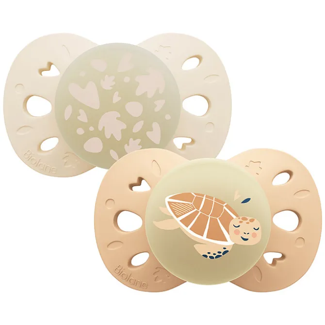 Biolane Lot de 2 Sucettes Anatomiques Nuit Beige Clair et Foncé - 0/6 Mois