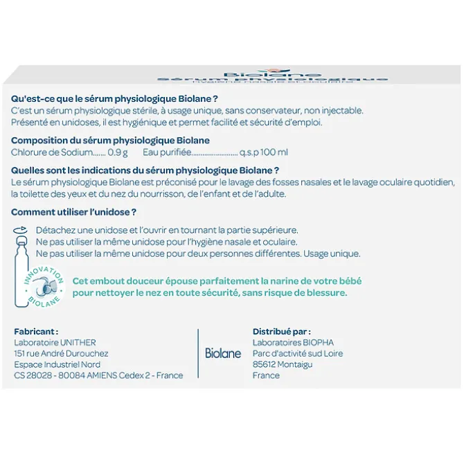 Biolane Lot de 30 Unidoses de Sérum Physiologique - 5 ml