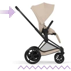 Cybex Pack Poussette e-Priam Confort Matt Black + Nacelle Pliable - Cozy Beige