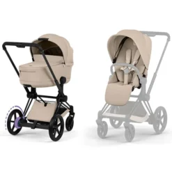 Cybex Pack Poussette e-Priam Confort Matt Black + Nacelle Pliable - Cozy Beige