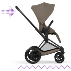 Cybex Pack Poussette e-Priam Confort Matt Black + Nacelle Pliable - Coconut Brown
