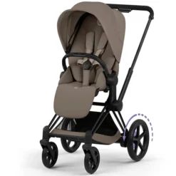 Cybex Pack Poussette e-Priam Confort Matt Black + Nacelle Pliable - Coconut Brown