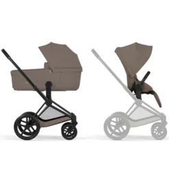 Cybex Pack Poussette Priam Confort Matt Black + Nacelle Pliable - Coconut Brown