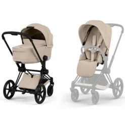 Cybex Pack Poussette Priam Confort Matt Black + Nacelle Pliable - Cozy Beige