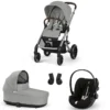 Cybex Poussette Trio Balios S Lux Cadre Argent - Siège Auto Cloud G i-Size - Nacelle S Lux - Stone Grey & Moon Black