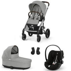 Cybex Poussette Trio Balios S Lux Cadre Argent - Siège Auto Cloud G i-Size - Nacelle S Lux - Stone Grey & Moon Black