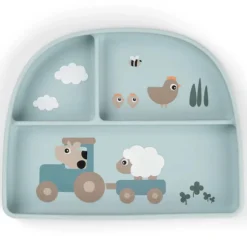 Done by Deer Assiette Stick & Stay Compartimentée - Tiny Farm Bleu