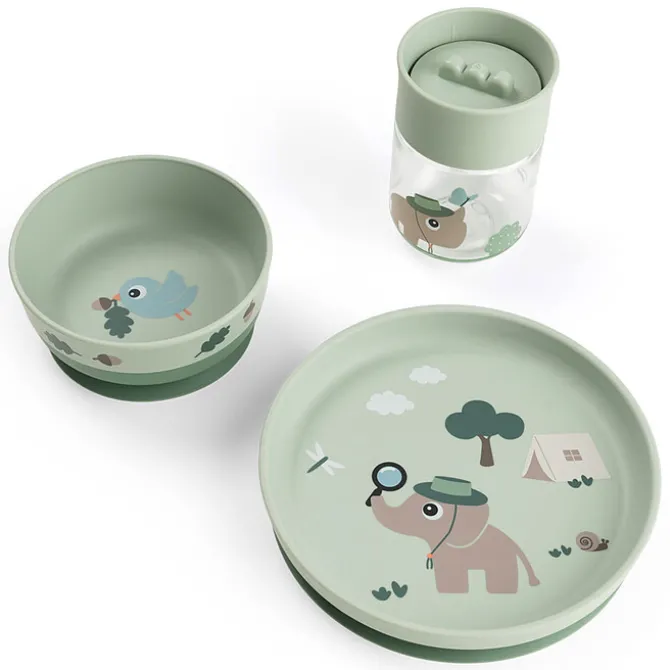Done by Deer Coffret Repas 3 Pièces avec Gobelet 360° Foodie - Tiny Trails Vert