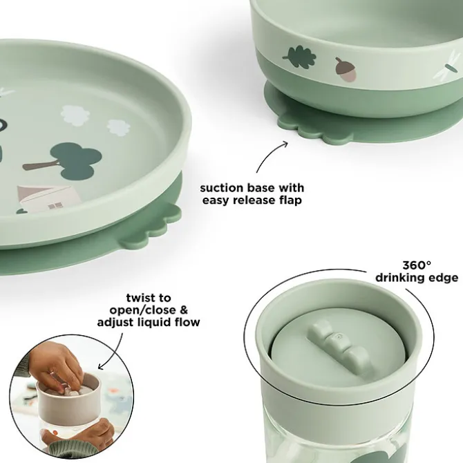 Done by Deer Coffret Repas 3 Pièces avec Gobelet 360° Foodie - Tiny Trails Vert