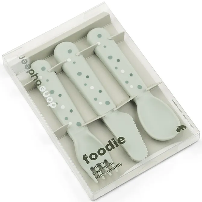 Done by Deer Lot de 3 Couverts Foodie - Happy Dots Vert