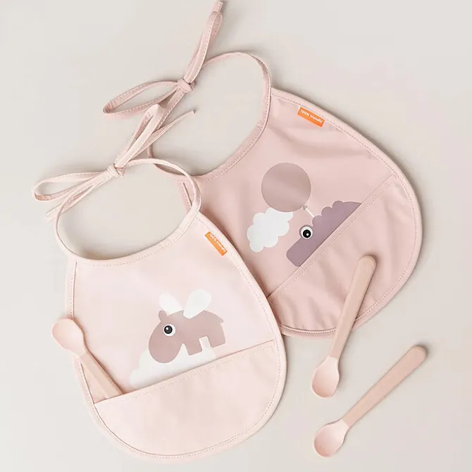 Done by Deer Lot de 2 Petits Bavoirs - Happy Clouds Rose