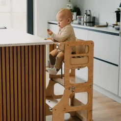 Duck Woodworks Tour de Cuisine Pliable en Bouleau Avec Kit Chaise Haute - Naturel