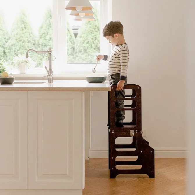 Duck Woodworks Tour de Cuisine Pliable en Bouleau - Brun Expresso